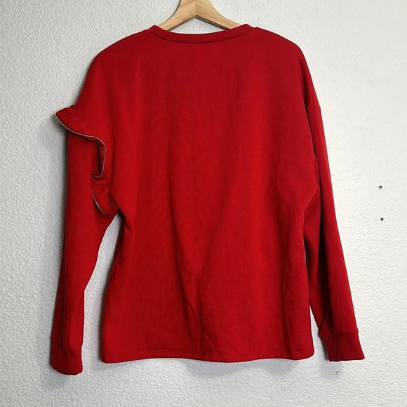 Zara Trafaluc Red Long Sleeve Zippered Design Pullover Sweatshirt Size Small - Picture 2 of 8